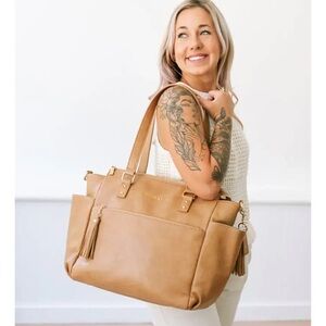 White Elm Gemini Convertible Backpack Tote Bag Laptop Bag Caramel Vegan Leather
